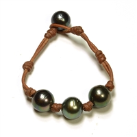 photo of Wendy Mignot Bora Bora Three Pearl Tahitian Pearl and Leather Daisy Bracelet