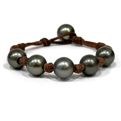 photo of Wendy Mignot Bora Bora Five Tahitian Pearl and Leather Breezy Bracelet with Knots