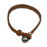 photo of Wendy Mignot Dallas Tahitian Pearl and Leather Bracelet with Silver logo rondelle