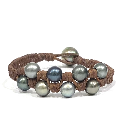 photo of Wendy Mignot Jacque Fishtail Braided Tahitian Pearl and Leather Bracelet