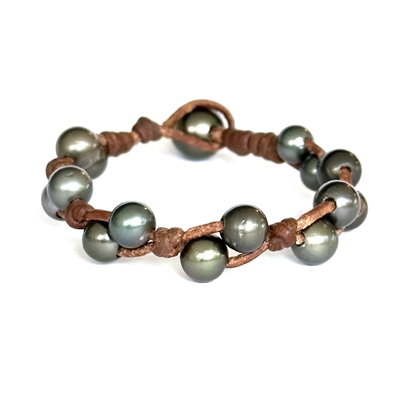 photo of Wendy Mignot Mini Toboga Tahitian Pearl and Leather Bracelet