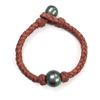 Fine Pearls and Leather Jewelry by Designer Wendy Mignot Single Braid Tahitian Bracelet