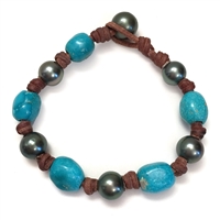 photo of Wendy Mignot All Around Tahitian Pearl and Leather with Turquoise Bracelet LTD