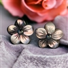 Fine Pearls and Leather Jewelry by Designer Wendy Mignot Hibiscus Pinctada Flower and  Tahitian Pearl Stud Earrings