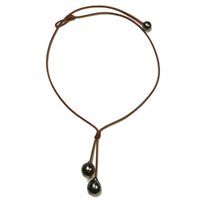photo of Wendy Mignot Rain Two Drop Tahitian Pearl and Leather Necklace