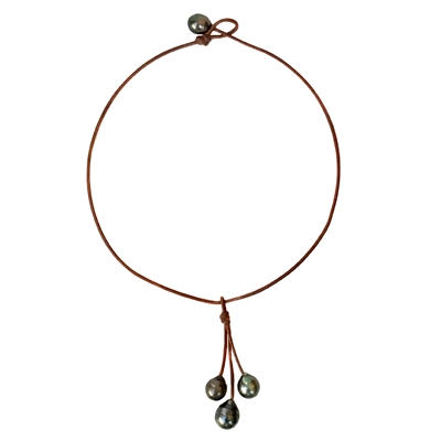 photo of Wendy Mignot Rain Three Drop Tahitian Pearl and Leather Necklace