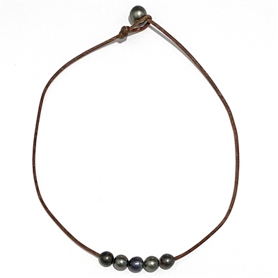 photo of Wendy Mignot Breezy Five Pearl Tahitian Pearl and Leather Necklace