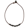 photo of Wendy Mignot Breezy Five Pearl Tahitian Pearl and Leather Necklace with knots