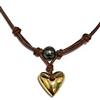 photo of Wendy Mignot Heart & Soul Tahitian Pearl and Leather with Gold Heart Grove Necklace