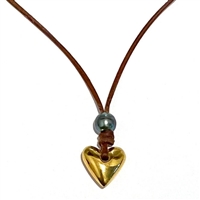 photo of Wendy Mignot Heart & Soul Tahitian Pearl and Leather with Gold Heart Saba Necklace