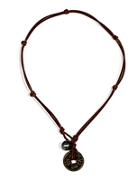 photo of Wendy Mignot Ming Dynasty Bronze Coin and Tahitian Pearl and Leather Necklace