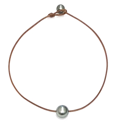 photo of Wendy Mignot Bora Bora Single Tahitian Pearl and Leather Necklace 14-15mm