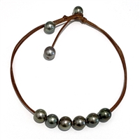 photo of Wendy Mignot Versatile Six Tahitian Pearl and Leather Necklace