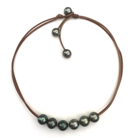 photo of Wendy Mignot Violet Versatile Six Tahitian Pearl and Leather Necklace