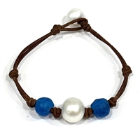 photo of Wendy Mignot Blue Mountain Beach Royal Blue Sea Glass and Pearl and Leather Bracelet