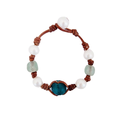 Grayton Freshwater Pearl and Sea Glass Bracelet