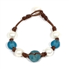photo of Wendy Mignot Grayton Beach Freshwater Pearl and Leather with Aqua Sea Glass Bracelet