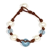 photo of Wendy Mignot Grayton Beach Freshwater Pearl and Leather with Sky Blue Sea Glass Bracelet