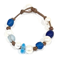 photo of Wendy Mignot Freshwater Pearl and Leather Sea Glass Gypsy Bracelet