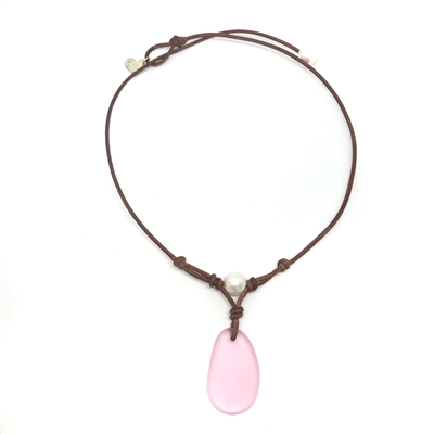 Fine Pearls and Leather Jewelry by Designer Wendy Mignot | Coastline Grove Rose Sea Glass Necklace