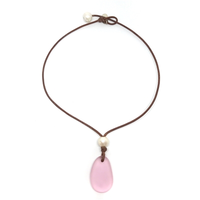 Fine Pearls and Leather Jewelry by Designer Wendy Mignot | Coastline Saba Rose Sea Glass Necklace