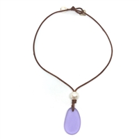 Fine Pearls and Leather Jewelry by Designer Wendy Mignot | Coastline Saba Violet Sea Glass Necklace