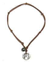 photo of Wendy Mignot Ancient Egyptian Ashkelon Silver Coin Replica with Tahitian Pearls and Leather Necklace