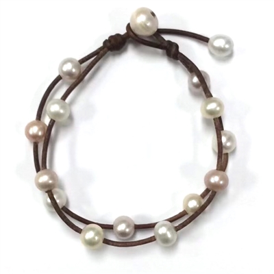 photo of Wendy Mignot Music Two Strand Freshwater Pearl and Leather Anklet Multi