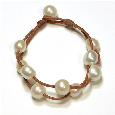 photo of Wendy Mignot Music Two Strand Freshwater Pearl and Leather Bracelet White