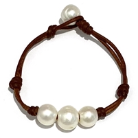 photo of Wendy Mignot Daisy Three Pearl Freshwater Pearl and Leather Bracelet