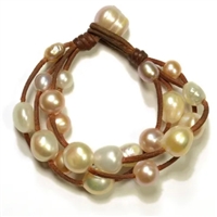 photo of Wendy Mignot Music Four Strand Freshwater Pearl and Leather Bracelet Multicolor