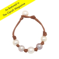 photo of Wendy Mignot Breezy Five Pearl Freshwater Pearl and Leather Bracelet with Knots, Multicolor LTD