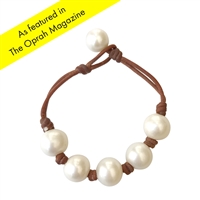 photo of Wendy Mignot Breezy Five Pearl Freshwater Pearl and Leather Bracelet White with Knots
