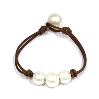 photo of Wendy Mignot Baby Daisy Three Pearl Freshwater Pearl and Leather Bracelet White