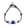 photo of Wendy Mignot Coastline Daisy Freshwater Pearl and Leather Bracelet with Royal Blue Glass Bead