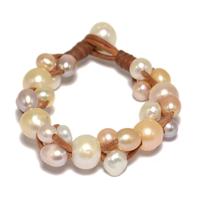 Fine Pearls and Leather Jewelry by Designer Wendy MIgnot Cluster Freshwater Bracelet without Knots Multiolor