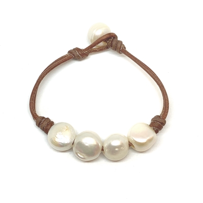 photo of Wendy Mignot Flat Four Freshwater Pearl and Leather Bracelet