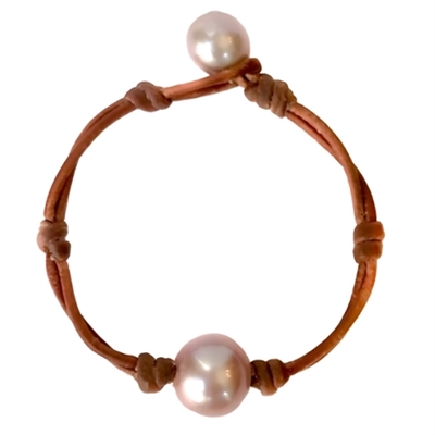 photo of Wendy Mignot Coastal Single Freshwater Pearl and Leather Bracelet Rose