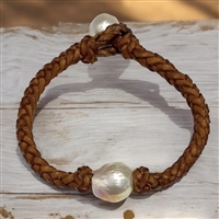 photo of Wendy Mignot Single Braid Aurora Borealis Edison Pearl and Leather Bracelet