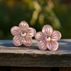 Fine Pearls and Leather Jewelry by Designer Wendy Mignot Hibiscus Pearl and White Mother of Pearl Stud Earrings