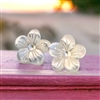 Fine Pearls and Leather Jewelry by Designer Wendy Mignot Hibiscus Pearl and White Mother of Pearl Stud Earrings