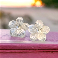 Fine Pearls and Leather Jewelry by Designer Wendy Mignot Hibiscus Pearl and White Mother of Pearl Stud Earrings