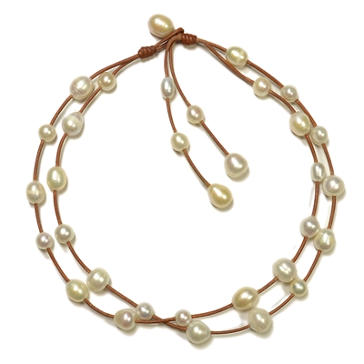 photo of Wendy Mignot Music Two Strand Freshwater Pearl and Leather Necklace White
