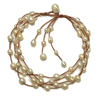 photo of Wendy Mignot Music Four Strand Freshwater Pearl and Leather Necklace White