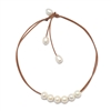 photo of Wendy Mignot Versatile Six Freshwater Pearl and Leather Necklace White