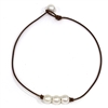 photo of Wendy Mignot Baby Daisy Three Pearl Freshwater Pearl and Leather Necklace White