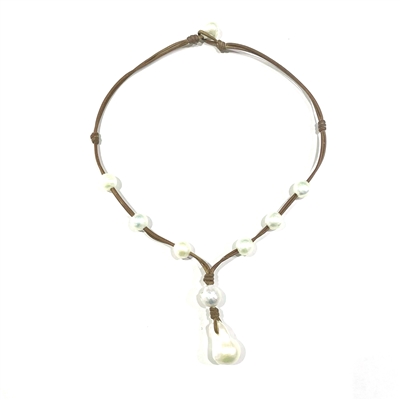 photo of Wendy Mignot Ginger Drop Freshwater Pearl and Leather Necklace
