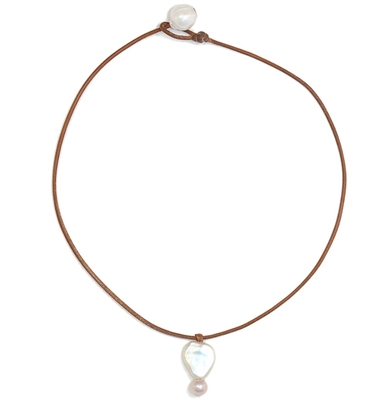 The "Kindness Heart" Pearl and Leather Necklace by Wendy Mignot