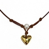 photo of Wendy Mignot Heart & Soul Freshwater Pearl and Leather with Gold Heart Grove Necklace