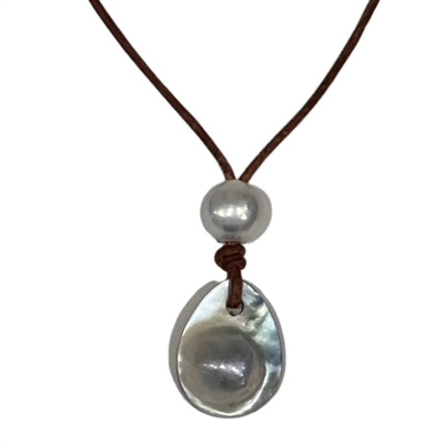 photo of Wendy Mignot Mabe Shell Freshwater Pearl and Leather Necklace